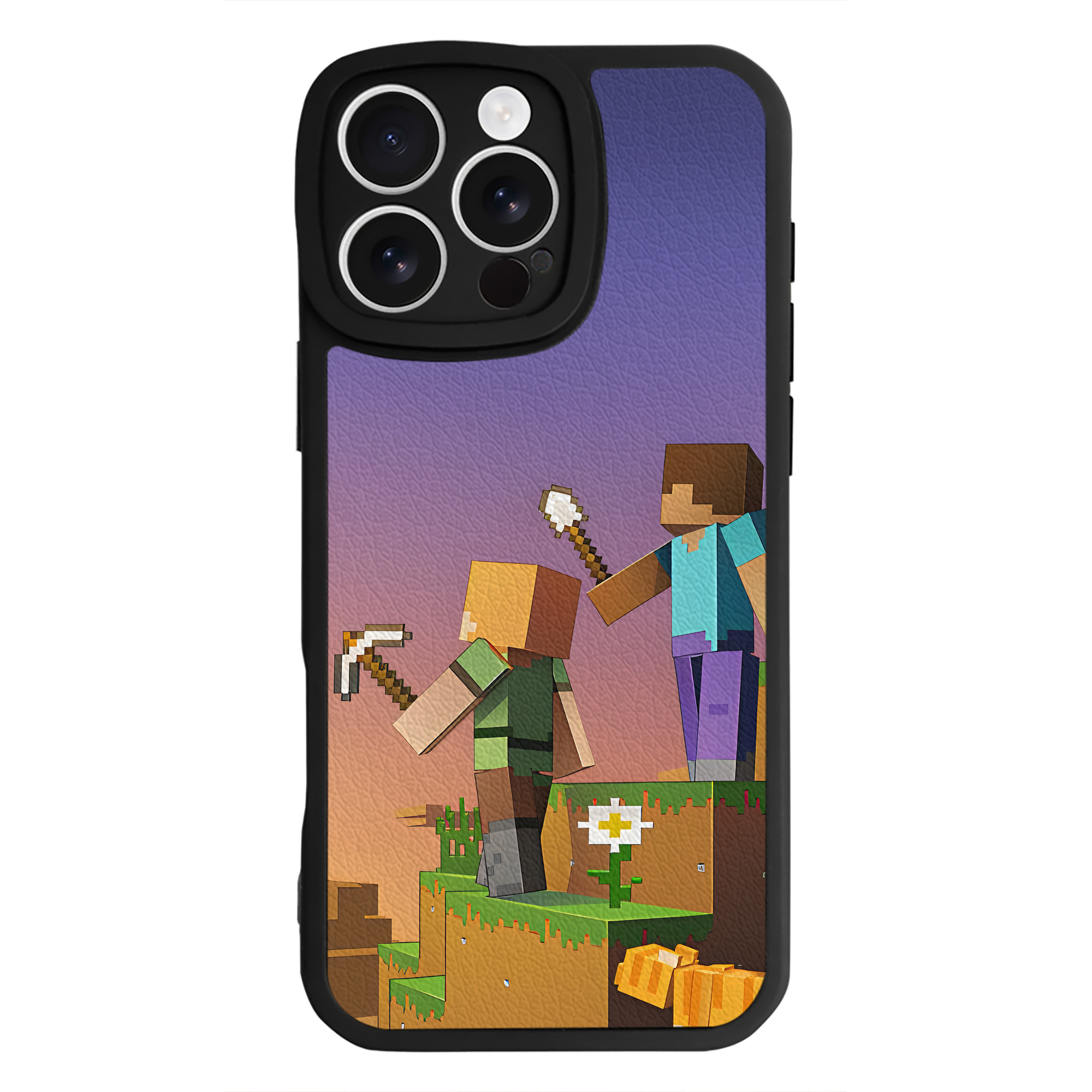 （画像用） マインクラフト ブロックの世界 Minecraft MC Block world 【iPhone 16シリーズ対応】シリコンスマホケース（レザー調） 材質：シリコン